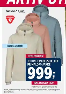 Sport 1 JOTUNHEIM BESSFJELLET PRIMALOFT-JAKKE tilbud
