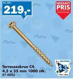 Biltema Terrasseskrue C4, 4,5 x 55 mm 1000 stk tilbud