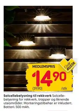Rusta Solcellebelysning til rekkverk, Medlemspris tilbud