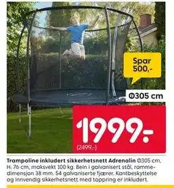 Rusta Trampoline inkludert sikkerhetsnett Adrenalin tilbud