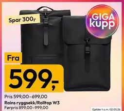 Gigaboks Rains ryggsekk/Rolltop W3 tilbud