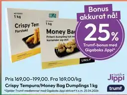 Gigaboks Crispy Tempura/Money Bag Dumplings 1 kg, Medlemspris tilbud