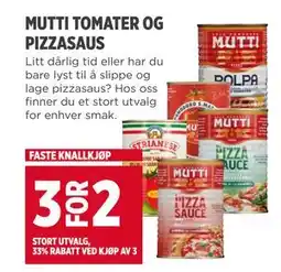 Meny MUTTI TOMATER OG PIZZASAUS tilbud