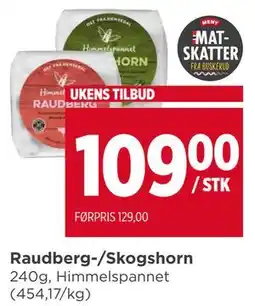 Meny Raudberg-/Skogshorn tilbud