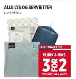 Meny ALLE LYS OG SERVIETTER tilbud