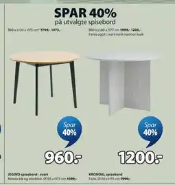 JYSK SPAR 40% på utvalgte spisebord tilbud