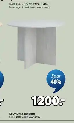 JYSK KRONDAL spisebord tilbud