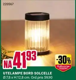 Europris UTELAMPE BORD SOLCELLE tilbud