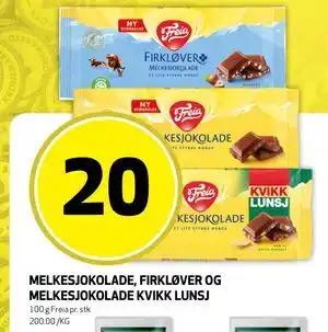 MELKESJOKOLADE, FIRKLØVER OG MELKESJOKOLADE KVIKK LUNSJ