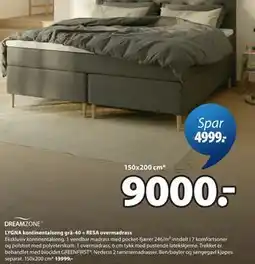 JYSK LYGNA kontinentalseng grå-40 + RESA overmadrass tilbud