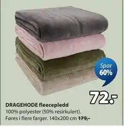 JYSK DRAGEHODE fleecepledd tilbud