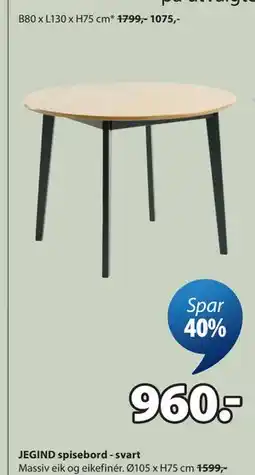 JYSK JEGIND spisebord - svart tilbud