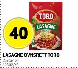 Bunnpris LASAGNE OVNSRETT TORO tilbud