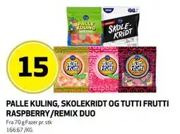 Bunnpris PALLE KULING, SKOLEKRIDT OG TUTTI FRUTTI RASPBERRY/REMIX DUO tilbud