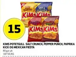 Bunnpris KIMS POTETGULL SALT CRUNCH, PEPPER PUNCH, PAPRIKA KICK OG MEXICAN FIESTA tilbud