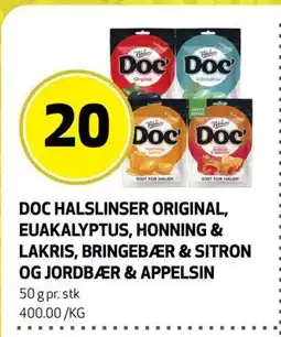 Bunnpris DOC HALSLINSER ORIGINAL, EUAKALYPTUS, HONNING & LAKRIS, BRINGEBÆR & SITRON OG JORDBÆR & APPELSIN tilbud