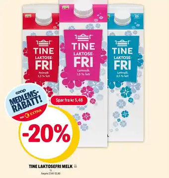 Coop Extra TINE Laktosefri melk tilbud