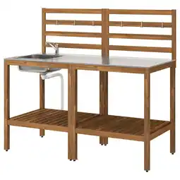 IKEA NÄmmarÖ Kjøkken med oppvaskkum, utendørs, lys brunbeiset/rustfritt stål, 160x62 cm tilbud