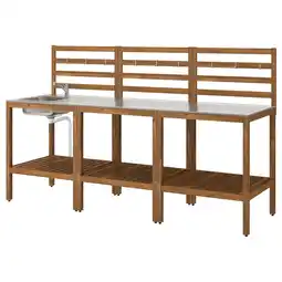 IKEA NÄmmarÖ Kjøkken med oppvaskkum, utendørs, lys brunbeiset/rustfritt stål, 240x62 cm tilbud