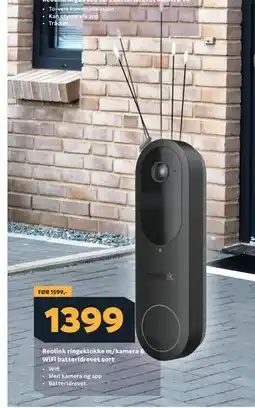 Megaflis Reolink ringeklokke m/kamera & WiFi batteridrevet sort tilbud