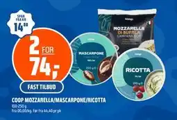 Coop Obs COOP MOZZARELLA/MASCARPONE/RICOTTA tilbud