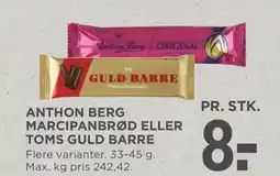 Meny Anthon berg marcipanbrød eller toms guld tilbud