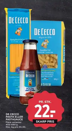Meny De cecco pasta eller pastasauce tilbud