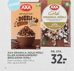 Meny Axa granola, gold müsli eller kornkammeret økologisk müsli tilbud