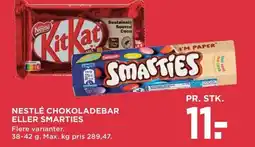 Meny Nestlé chokoladebar eller smarties tilbud