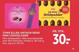 Meny Toms eller anthon berg mini chokolader tilbud