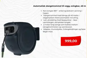 Automatisk slangetrommel til vegg, svingbar, 40 m