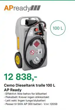 Felleskjøpet Cemo Dieseltank tralle 100 L AP Ready tilbud