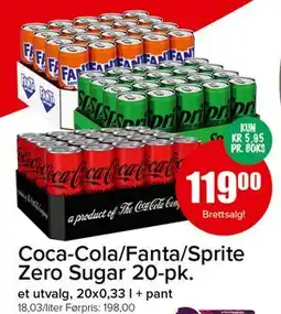 Spar Coca-Cola/Fanta/Sprite Zero Sugar 20-pk tilbud