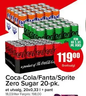 Coca-Cola/Fanta/Sprite Zero Sugar 20-pk