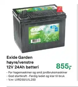 Felleskjøpet Exide Garden høyre/venstre 12V 24Ah batteri tilbud