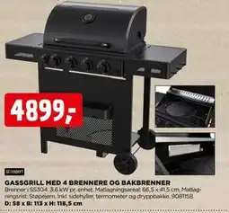 jem & fix GASSGRILL MED 4 BRENNERE OG BAKBRENNER tilbud