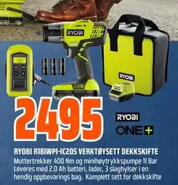 Obs Bygg RYOBI R18IWPI-1C20S VERKTØYSETT DEKKSKIFTE tilbud