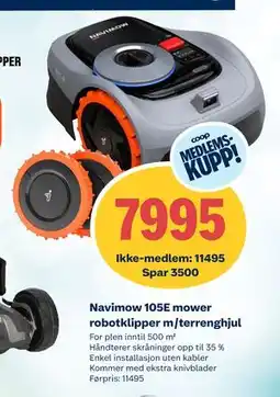 Obs Bygg Navimow 105E mower robotklipper m/terrenghjul tilbud