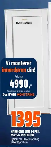 Obs Bygg HARMONIE LINE 1-SPEIL MASSIV INNERDØR tilbud
