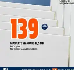 Obs Bygg GIPSPLATE STANDARD 12,5 MM tilbud