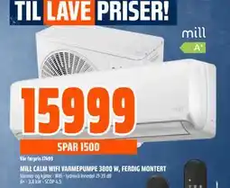 Obs Bygg MILL CALM WIFI VARMEPUMPE 3800 W, FERDIG MONTERT tilbud