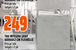 Obs Bygg TAU INTEGRA GRAY 60X60X2 CM FLISHELLE tilbud