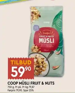 Coop Mega COOP MÜSLI FRUIT & NUTS tilbud
