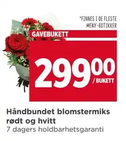 Meny Håndbundet blomstermiks rødt og hvitt tilbud