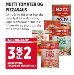 Meny MUTTI TOMATER OG PIZZASAUS tilbud
