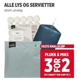 Meny ALLE LYS OG SERVIETTER tilbud