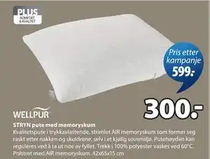 JYSK STRYN pute med memoryskum tilbud
