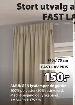 JYSK AMUNGEN lysdempende gardin tilbud