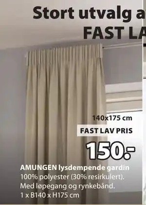 JYSK AMUNGEN lysdempende gardin tilbud