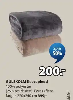 JYSK GULSKOLM fleecepledd tilbud